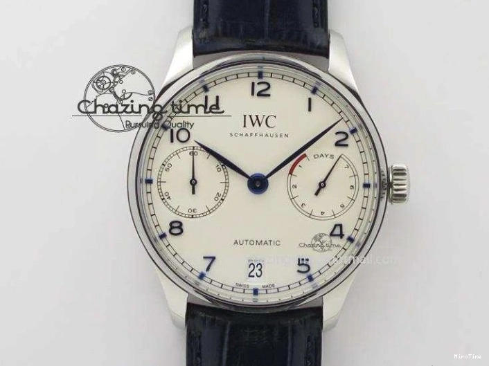 MIROTIME 0424 UrbanStyle Portuguese IW371446 ZF 1:1 Best Edition SS White Dial Blue Markers On Blue Leather Strap  A79350 V 7270